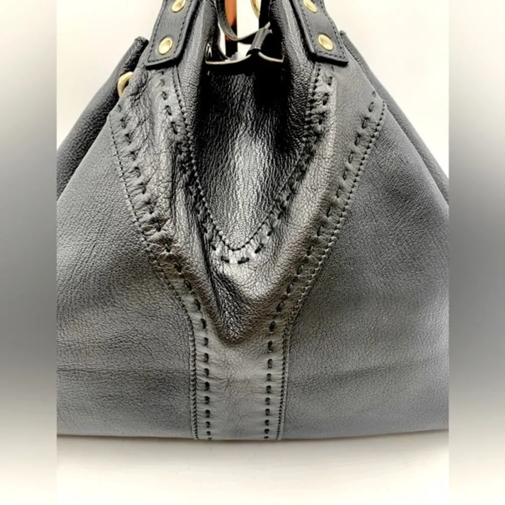 Auth YVES SAINT LAURENT Reversible 
Bronze/Black Leather Double Sac Y Tote Bag - Picture 6 of 16